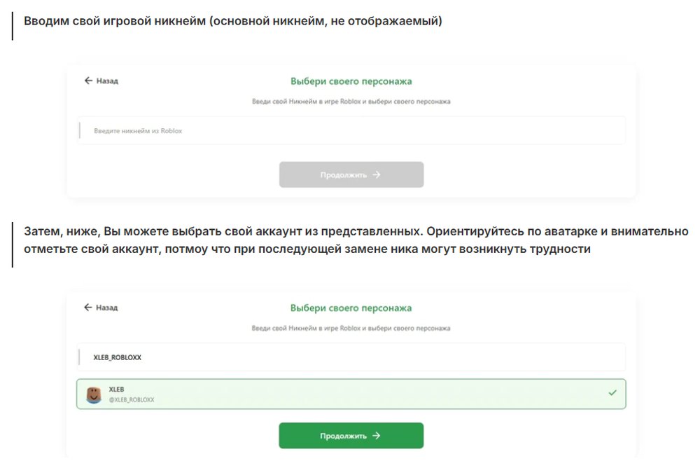 Шаг 2: вводим ник Roblox и выбираем персонажа